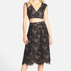 BCBG size 4 lace crop top with skirt set